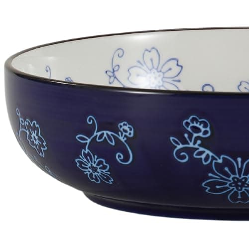 Sakura Floral Series Midnight Blue Porcelain Pasta Bowls Set of 6 - 40 Oz, Large Colorful Salad Pasta Bowls — Midnight Blue