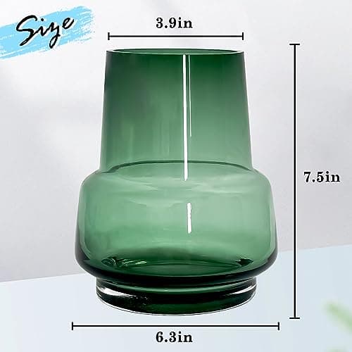 Handmade Modern Large Glass Vase for Flowers, 7.5 Inch (Green)