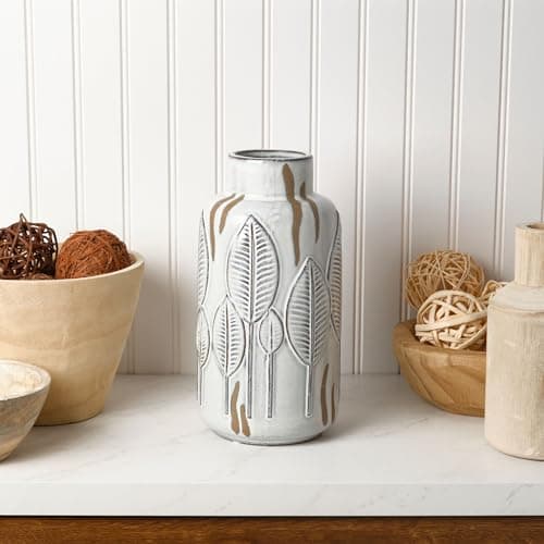 Mikasa Embossed Leaves White Beige Ceramic Vase
