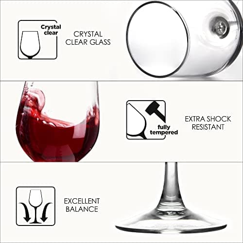 Shock Resistant Tempered Wine Glasses, Dishwasher Safe, Set of 12, 12 oz for Restaurants, Bars, Home