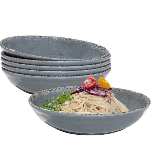Vintage Cool Grey Melamine 9.25 Inch Bowls Set, 6 Piece Mealware