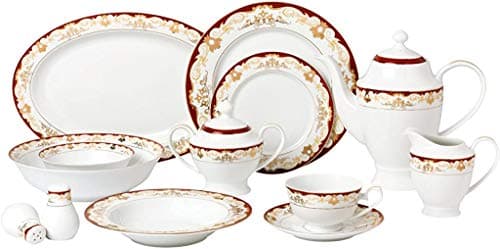 57 Piece 'Mabel' Bone China Dinnerware Set for 8 People - Burgundy