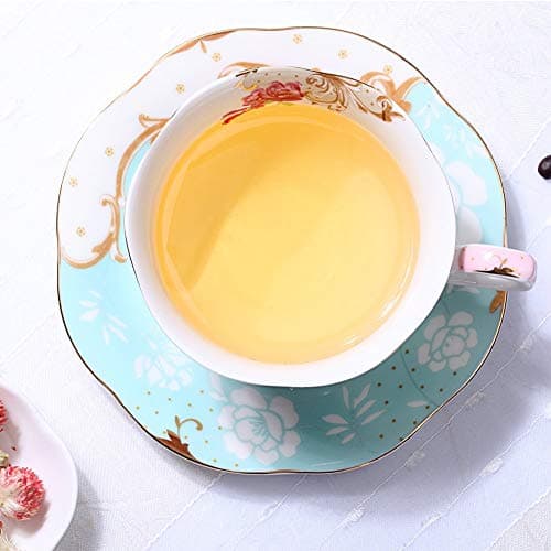 Vintage Red Flower Bone China Teacup and Saucer Set 7-OZ