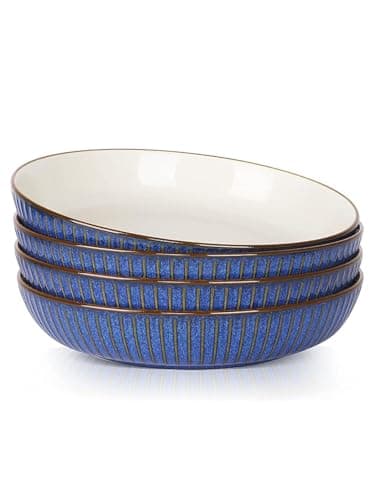 Mikasa Blue Ceramic Pasta Bowls Set of 4 8 Inch Salad & Serving