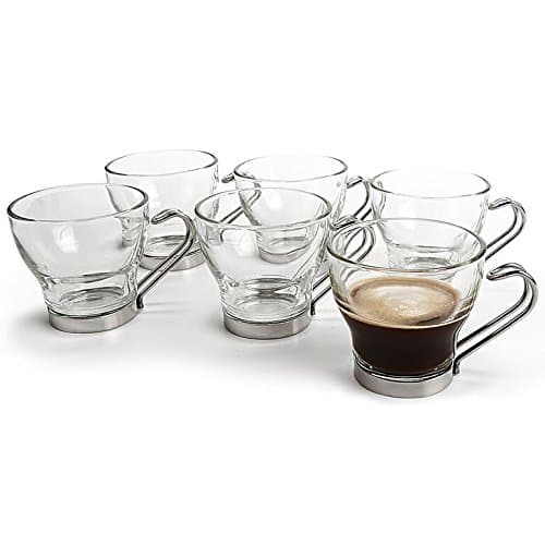 Set of 4 Bormioli Rocco Verdi Espresso Cups with Stainless Steel Handle, 3.5 oz, Gift Boxed