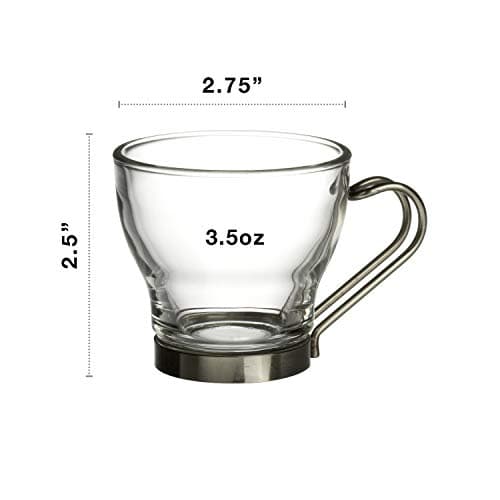 Set of 4 Bormioli Rocco Verdi Espresso Cups with Stainless Steel Handle, 3.5 oz, Gift Boxed