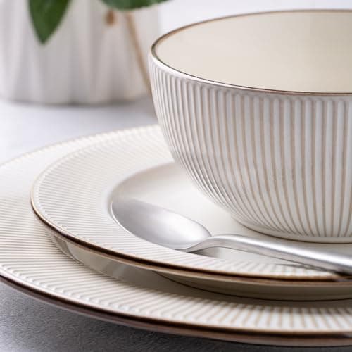 GBHOME Elegant Stoneware Dinnerware Set, 12-Piece Embossed Plates & Bowls | Safe for Dishwasher & Microwave | Ideal Hous