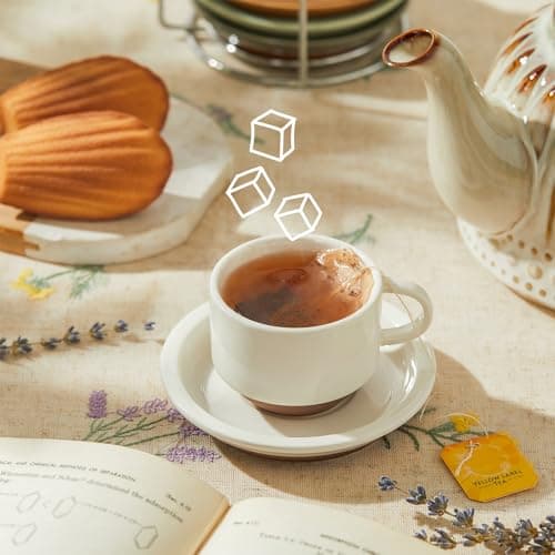 Colorful Set of 4 Porcelain Espresso Cups with Saucers and Stand for Coffee Lovers