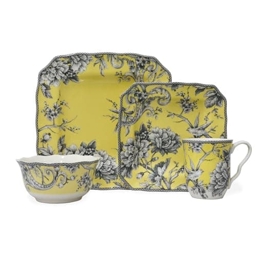 222 Fifth Adelaide 16-Piece Grey & White Dinnerware Set for Everyday Use — Yellow