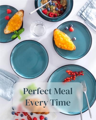 Modern Black and Petrol Blue Stoneware Dinnerware Set - 24 Piece for 8