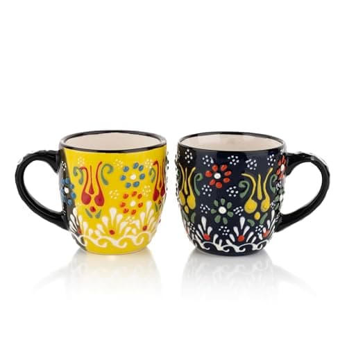 Modern Stackable Ceramic Espresso Cup Set (Green/Blue) — Yellow/NavyBlue