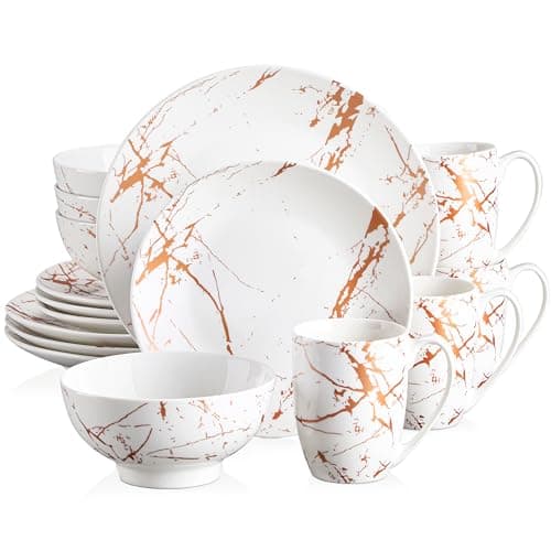 LOVECASA Black & Gold Porcelain Dinnerware Set, 12 Pieces, Dishwasher Safe — White_Gold