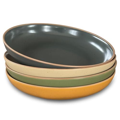 Mora Ceramic 30oz Large Pasta Bowls, Set of 4 - Microwave & Oven Safe - Modern Porcelain Stoneware Dinnerware — Safari Colors