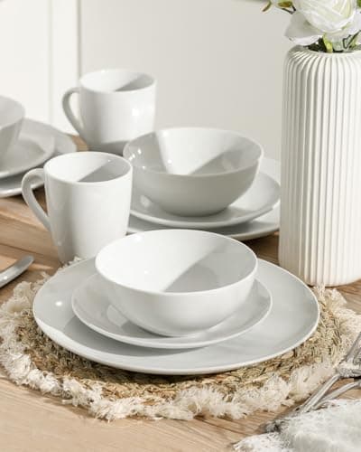 Ceramic Dinnerware Set for 4, White, Dishwasher & Microwave Safe