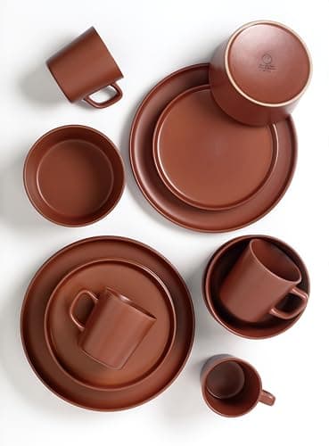 Lorren Home Trends Red Stoneware Dinnerware Set, 16-Piece, Microwave & Dishwasher Safe