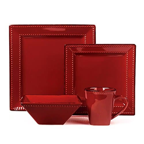 Lorren Home Trends 16-Piece Red Square Stoneware Dinnerware Set