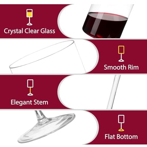Moretoes 14oz Red Wine Glasses, Square Crystal Stemmed Set of 2