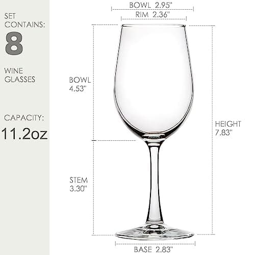 Crest Elegant Red Wine Glasses - Set of 8 for Party, Wedding (11.2oz)