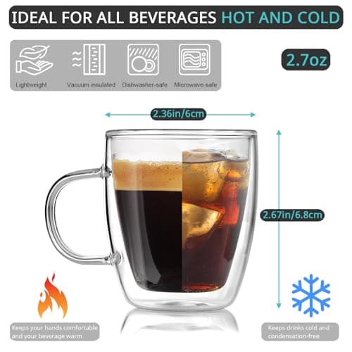 Double Wall Glass Espresso Cups, Set of 2, 2.7 Ounces Insulated