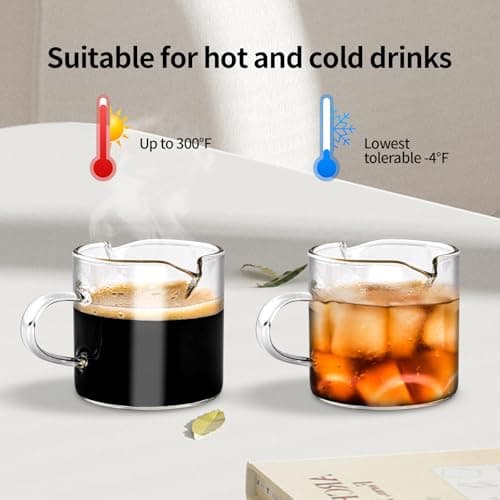 Espresso Cups, 4 Oz Double Spout with Handle, Clear Mugs