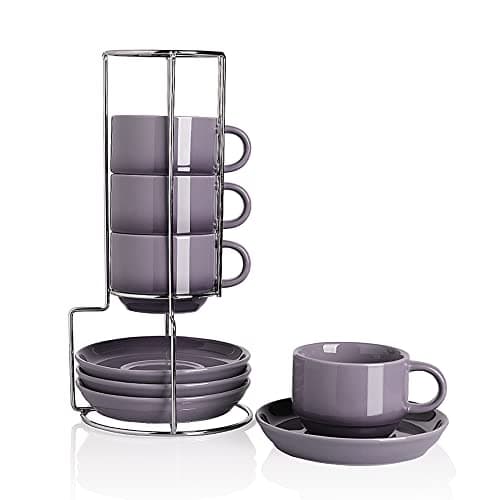 Sweejar Fog Blue Espresso Cups with Saucers - Set of 4 — Gradient Purple