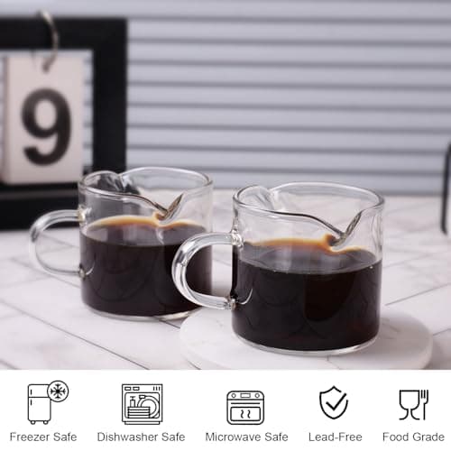 2 Pack Clear Glass Espresso Cups & Spouts, 4 oz Handle Included