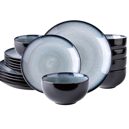 LERATIO Oven & Dishwasher Safe Ceramic Dinnerware Set for 6, Blue(18PCS) — Dreamy Moonlight-Gray White