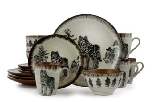 Elama Majestic Elk Round Stoneware Dinnerware Set Taupe