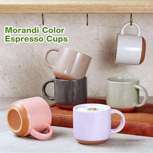 Morandi Color Ceramic Espresso Cups Set of 6, Microwave & Dishwasher Safe