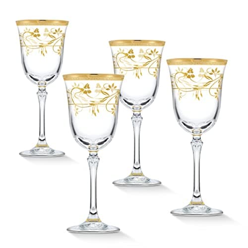 Lorren Home Trends Rosalia Flower White Wine Set of 4