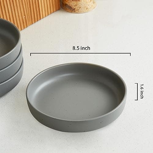 Famiware 8.5" Dawn Speckled Stoneware Pasta Bowl Set, Dark Gray, Set of 4