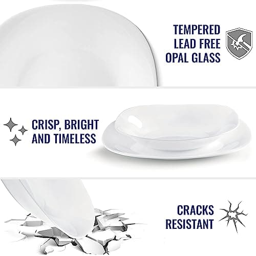 Bormioli Rocco Parma Set Of 6 Pasta Bowls & Soup Plates, 8.75 Inch, Dishwasher Safe, Clean White