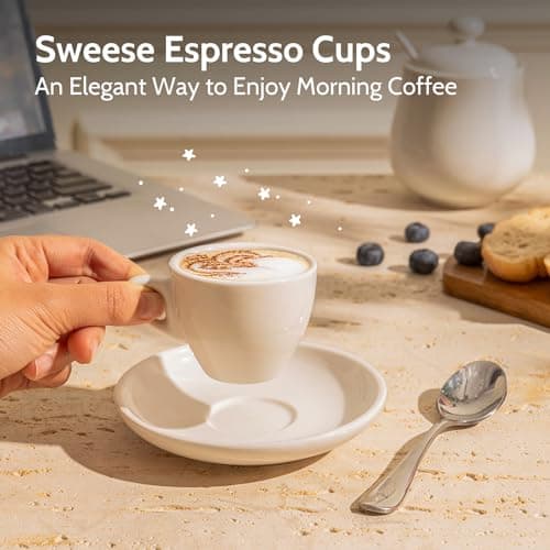 Sweese White Porcelain Espresso Cups with Saucers - Set of 6