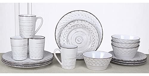 Distressed Weave White Dinnerware Set for Lorren Home Trends