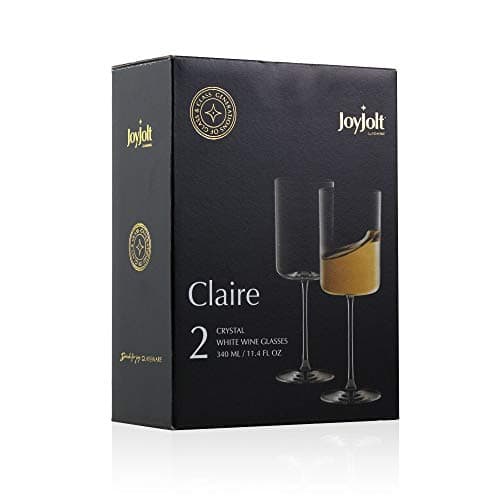 JoyJolt Claire 11.4oz Stemware White Wine Glass Set of 2, Elegant Crystal Made in Europe