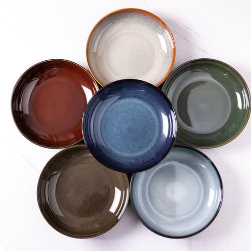 LERATIO 9.0" Reactive Glaze Ceramic Pasta Bowl Set, Microwave & Oven Safe, Wide 38oz Salad & Pasta Bowls-Khaki — Colorful