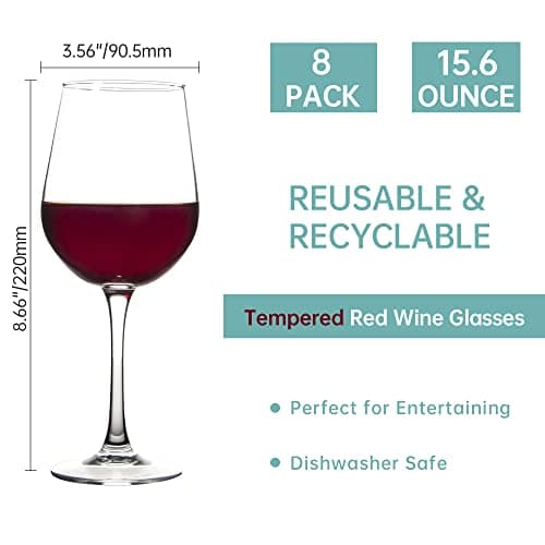 Elegant Red Wine Glasses Set of 8, 15 oz, Durable & Stylish for Special Occasions