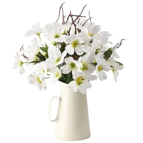 Artificial Silk Flowers with Vase for Home Office and Dining Table — White