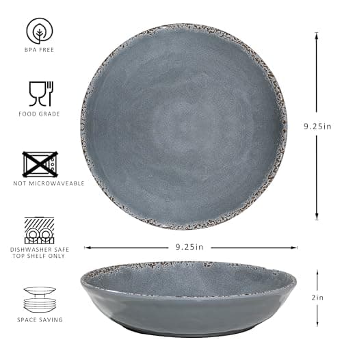 Vintage Cool Grey Melamine 9.25 Inch Bowls Set, 6 Piece Mealware