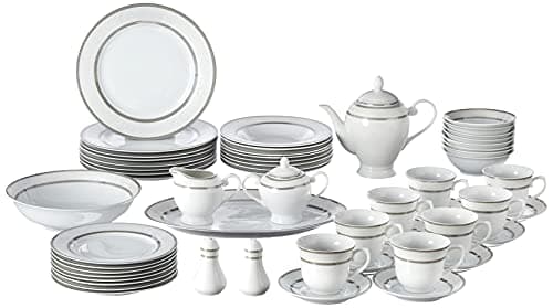 Lorren Home Trends 57-Piece Porcelain Dinnerware Set, Alina-GD, Service for 8 — Sirena