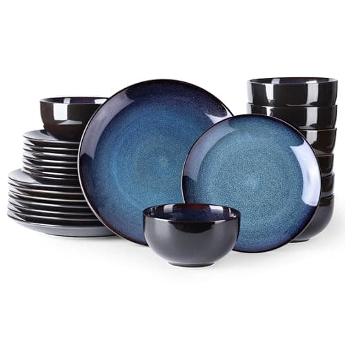 LERATIO Oven & Dishwasher Safe Ceramic Dinnerware Set for 6, Blue(18PCS) — Dreamy Moonlight-Blue