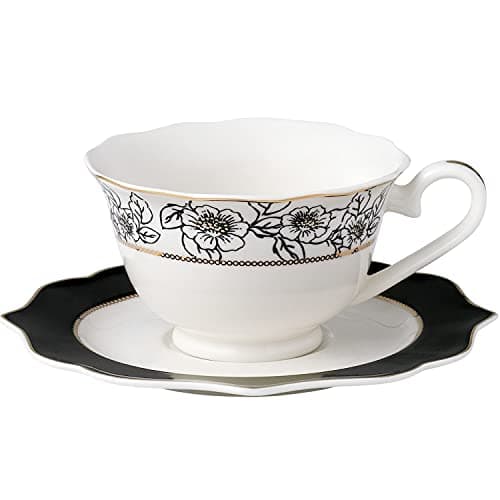 Lorren Home Trends 57 Piece Wavy Black & Gold Bone China Service for 8 - Fiona