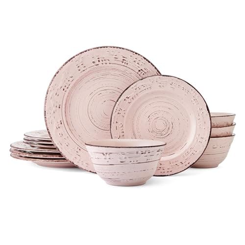 Pfaltzgraff Trellis White 16-Piece Dinnerware Set for 4 — Pink