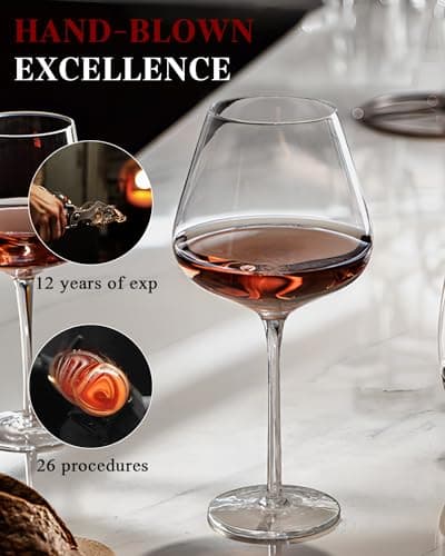 Hand Blown Red 32oz Wine Glasses Set of 4 - Crystal Burgundy Clear, Thin, Mothers Day, Wedding, Birthday
