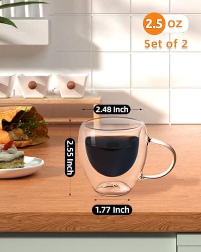 2.5 oz Double Wall Insulated Espresso Cups Set of 2 with Handle - Perfect for Espresso Machine