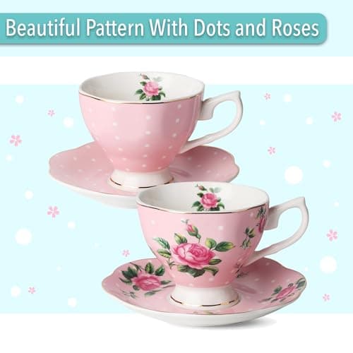 BTaT Floral Tea Set, 8oz Cups & 38oz Pot, Gift Box, China Sets