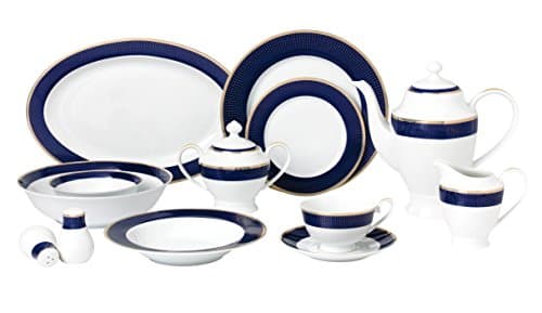 Midnight Blue Bone China Dinnerware Set - 57 Piece Service for 8