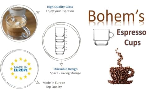 6-Piece Clear Glass Espresso Set, Small Demitasse Cups & Saucers