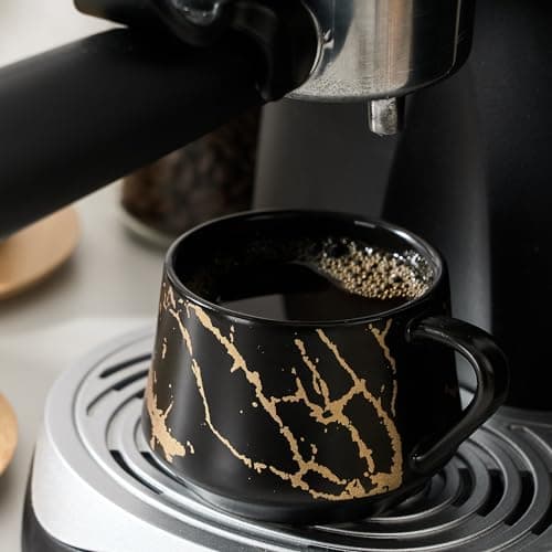 Luka Ceramic Espresso Cups Set of 6, 4 oz Marbling Black Saucers Included