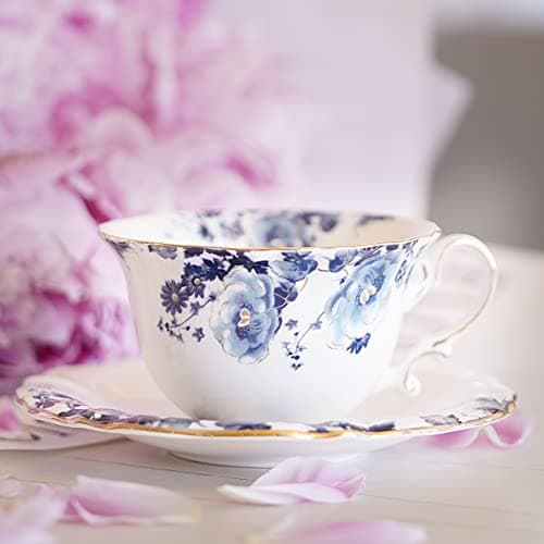 4-Piece Blue and White Jomop Ceramic Tea and Coffee Cups with Saucers